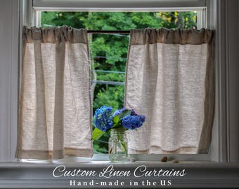 Natural Linen Cafe Curtains/ Prewashed Heavy Linen Curtains / Kitchen Linen Curtain / Custom Curtains USA / Short Linen Curtains / 1 PANEL