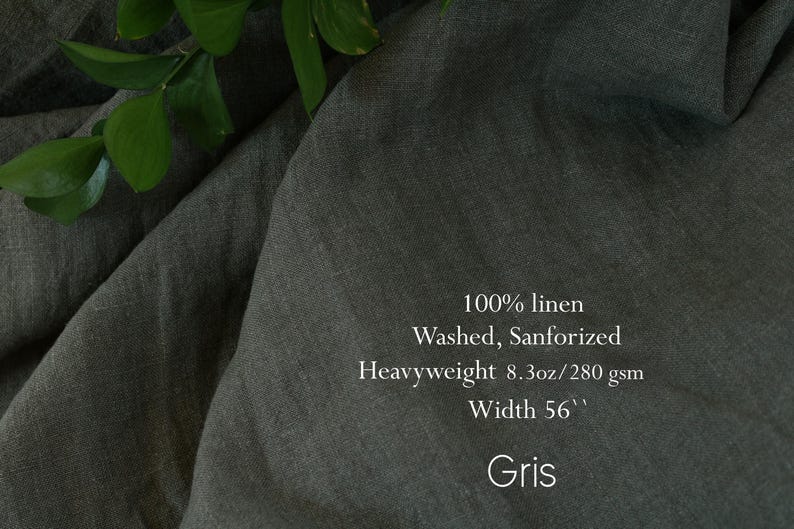 Premium Washed Heavyweight 100% Linen Fabric by the Yard | European Flax Certified | for Clothing, Curtains, Kitchen Linens | ZELE NAVA Gris
