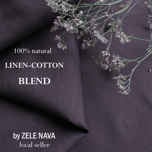 100% Natural Gray Lavender cloth  Linen Cotton Blend Fabric by the yard for clothing Lightweight linen blend fabric by the yard SHIP FROM US