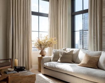 Oatmeal Linen Curtains Prewashed - Medium-Heavy 100% Natural Linen Window Drape - Custom Linen Curtains - HANDMADE in the US - 1 PANEL