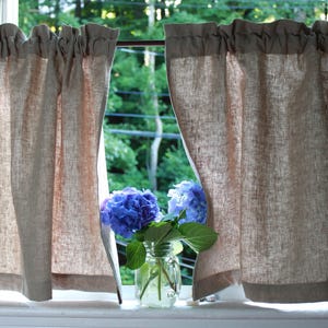 Natural Linen Cafe Curtains / Kitchen Linen Curtains / Short Linen Curtains / Cafe Curtain Rod Pocket with Ruffles / 1 Panel