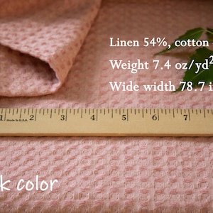 Wide European 100% Natural Softened Waffle Fabric by the yard Pink color Medium weight toweling fabric for sewing kitchen, bathroom textile Pink