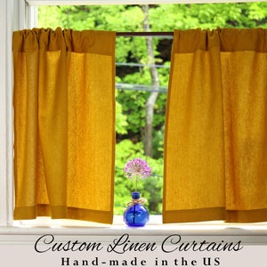 Natural Linen Cafe Curtains / Short Yellow Linen Curtains Cafe / Rustic Kitchen Curtains Farmhouse / Custom Curtains / 1 Curtain Panel