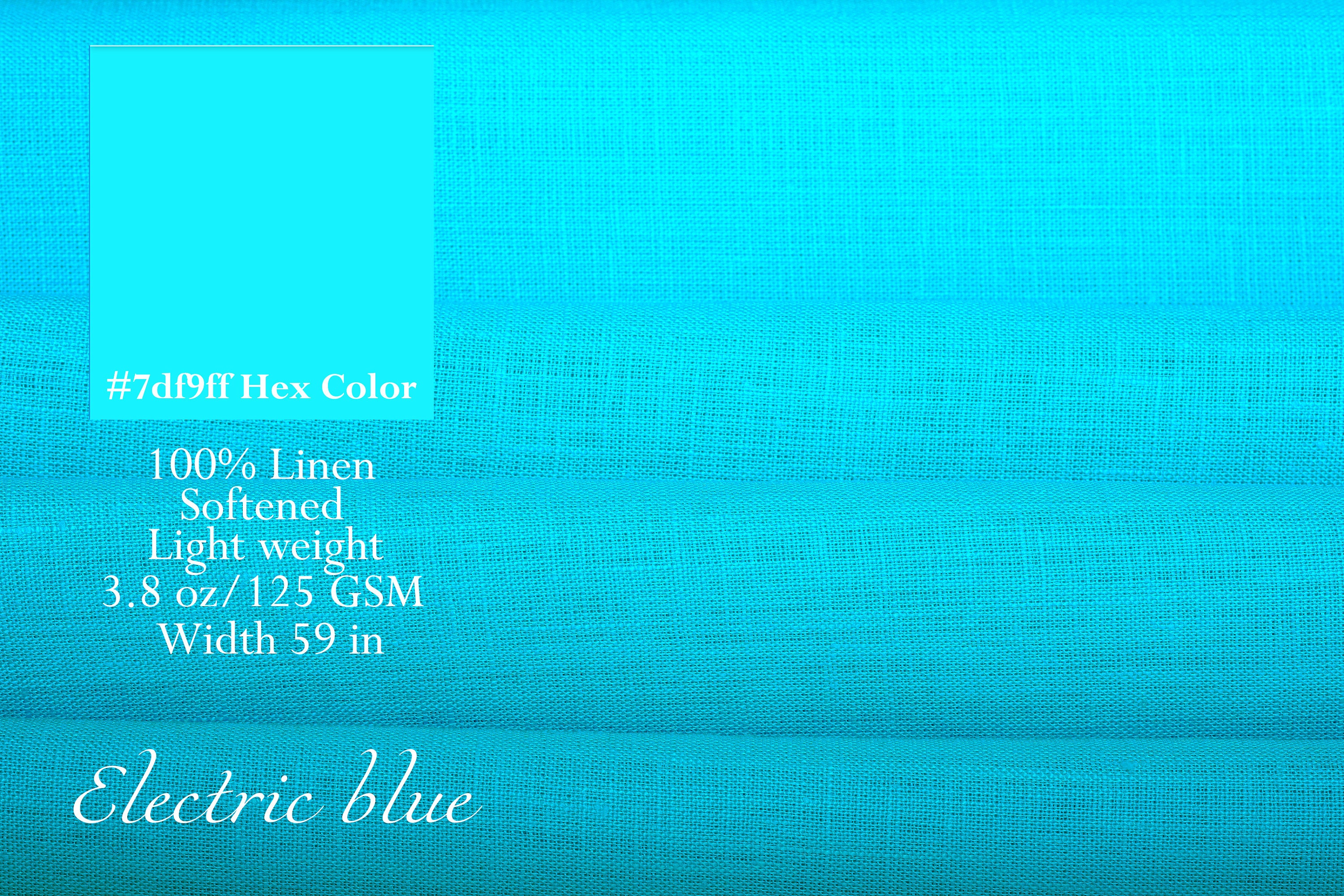 Blue fine linen fabric, 100% linen