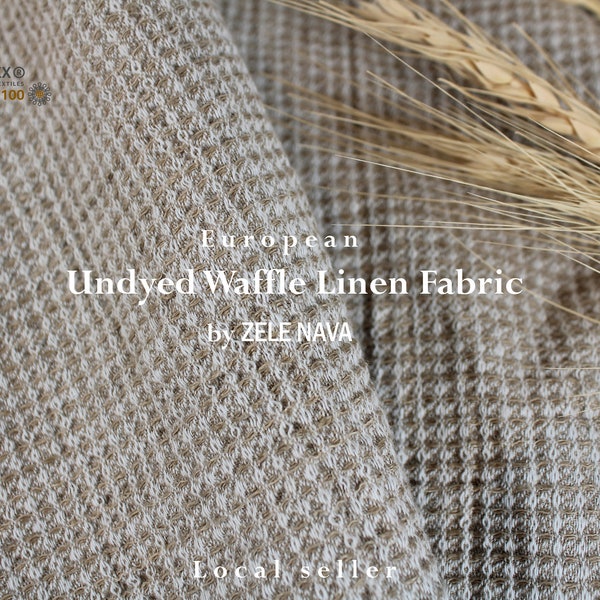 European 100% Natural Waffle Linen Fabric / Prewashed Linen Cotton Towel Fabric by the yard / Undyed Linen Waffle fabric by the yard