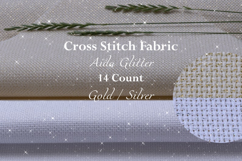 Sparkle Aida Fabric 14 Count Gold Silver Glitter Aida Cloth Etsy