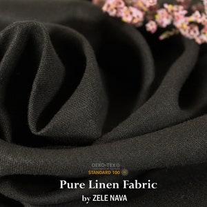 Linen Fabric / Soft Linen Fabric / Black charcoal linen fabric by the yard for clothing / Natural linen fabric Medium weight / Pure Linen