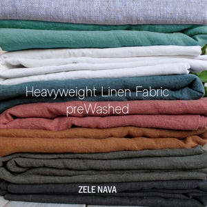 Premium Washed Heavyweight 100% Linen Fabric by the Yard | European Flax Certified | for Clothing, Curtains, Kitchen Linens | ZELE NAVA image 1