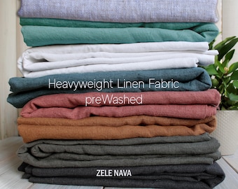 Premium Washed Heavyweight 100% Linen Fabric by the Yard | European Flax Certified | for Clothing, Curtains, Kitchen Linens | ZELE NAVA