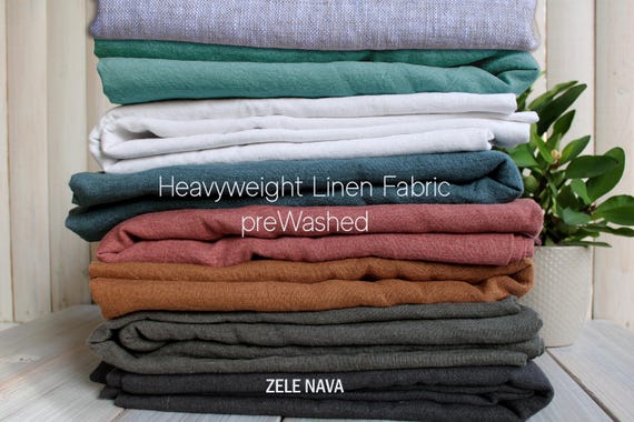 Premium Washed Heavyweight 100% Linen Fabric by the Yard | European Flax Certified | for Clothing, Curtains, Kitchen Linens | ZELE NAVA