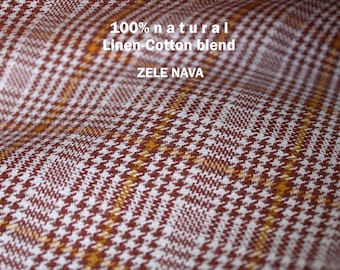Houndstooth Tweed Linen Fabric – Autumn Plaid Linen Cotton Blend