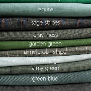Green Linen Fabric by the yard - Moss Green Linen fabric for Clothing, for Curtains - Medium Heavy weight European Flax Linen Cotton Blend