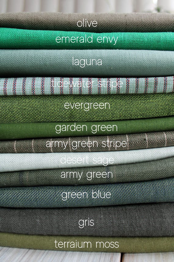 Green Linen Fabric by the yard - Moss Green Linen fabric for Clothing, for Curtains - Medium Heavy weight European Flax Linen Cotton Blend