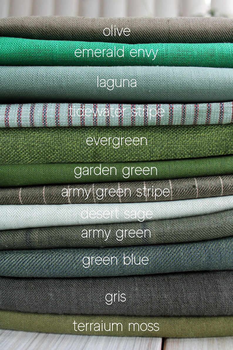 Green Linen Fabric by the yard - Moss Green Linen fabric for Clothing, for Curtains - Medium Heavy weight European Flax Linen Cotton Blend image 1