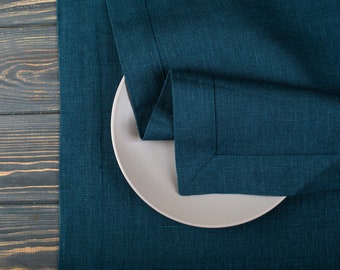 Dark Blue linen table runner short long Holiday table runner farmhouse Natural table runner Navy blue table runner handmade SHIP FROM USA