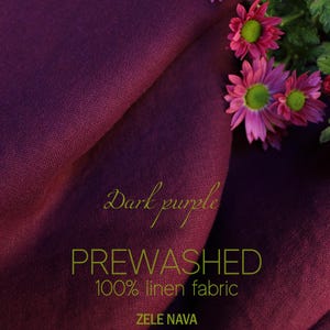 PREWASHED Deep Dark Purple 100% Linen Fabric by the yard - European Flax, OEKO-TEX Certified, Medium Weight 7oz, 52&quot; Wide by the Yard