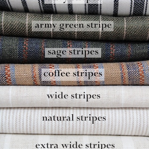 Striped Linen fabric by the yard for Clothing, for Curtains - Beige Striped fabric White and Blue - Medium Heavy Linen fabric Wide ZELE NAVA