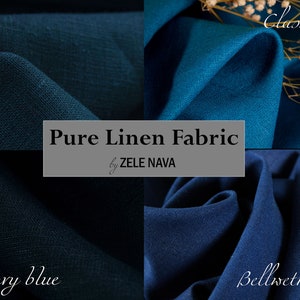 Linen Fabric / Blue Linen Fabric by the yard for clothing / 100% linen fabric / Dark Blue linen fabric  Medium weight linen fabric FREE SHIP