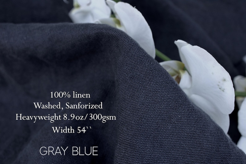 Premium Washed Heavyweight 100% Linen Fabric by the Yard | European Flax Certified | for Clothing, Curtains, Kitchen Linens | ZELE NAVA Gray blue