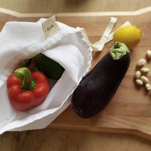 Reusable Linen Storage Bag - Produce Nut Bag Linen - White Linen drawstring bag -  Kitchen bag - Zero waste bag - 8&quot; x 12&quot;