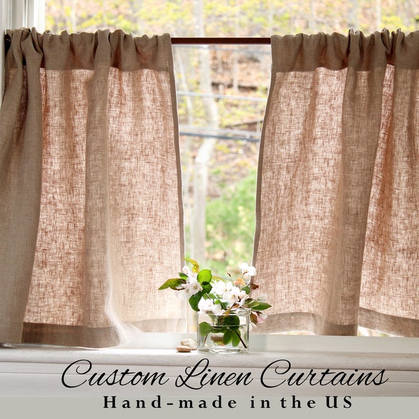 Natural Linen Cafe Curtains / Kitchen Linen Curtains / Short Linen Curtains / Cafe Curtain Rod Pocket / Custom Curtains / 1 Panel