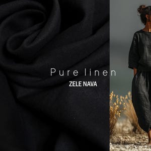 Black Linen Fabric by the Yard - WASHED 100% Linen Fabric for Clothing for Curtains - OEKO-TEX Certified, Medium Weight Linen Fabric