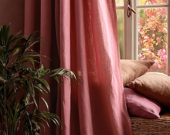 Blossom Pink Linen Curtains Prewashed -  Extra Long Linen Window Drape - Custom Linen Curtains - Bedroom Linen Curtains - Rod Pocket
