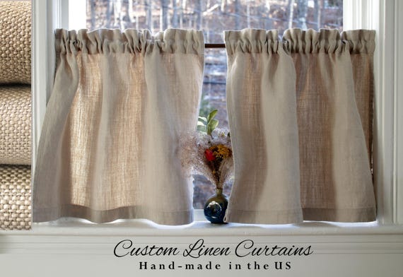 Thick Linen Café Curtains – Prewashed Rustic Kitchen Curtains – Farmhouse Short Window Panels – French Country, Boho Cottage Style /1 PANEL