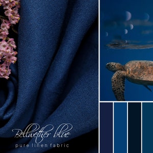 Premium Dark Blue Linen Fabric by the Yard - 100% Soft Medium Weight Linen, Pre-Shrunk, OEKO-TEX certified - for Clothing, for Curtains