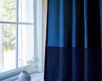 Linen Color Block Curtain Panels - Two tone Rod pocket Curtain - Semi-Sheer Linen Curtains - Custom Curtains - Bedroom Living Room Drapes