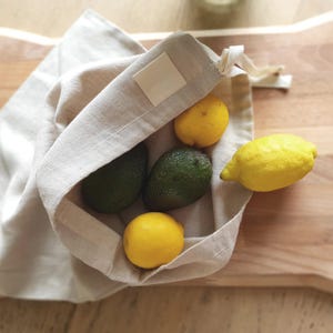 Reusable Linen Storage Bag - Linen Veggie Storage Bag - Linen Produce Bag - Linen drawstring bag -  Kitchen bag - Zero waste bag - 12&quot; x 16&quot;
