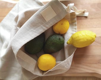 Reusable Linen Storage Bag - Linen Veggie Storage Bag - Linen Produce Bag - Linen drawstring bag -  Kitchen bag - Zero waste bag - 12" x 16"