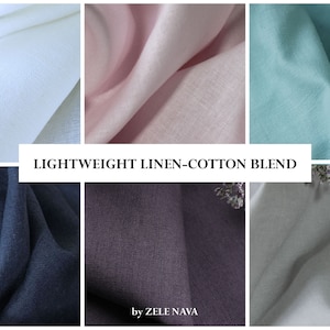 100% Natural Linen Cotton Blend Fabric by the yard for clothing / Lightweight linen blend fabric by the yard / SHIP FROM US