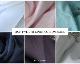 100% Natural Linen Cotton Blend Fabric by the yard for clothing / Lightweight linen blend fabric by the yard / SHIP FROM US