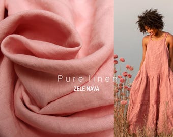 100% Washed Linen Fabric by the Yard for Clothing, for Curtains -  Light pink Linen Fabric Medium Weight, OEKO-TEX Certified Linen Material