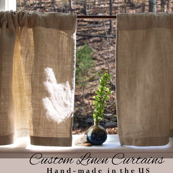 Prewahed Heavy Linen cafe curtains / USA-Made Short Linen Curtains / Thick Rustic linen curtains / Kitchen linen curtains / ONE PANEL