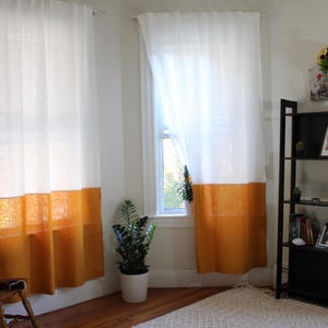 Linen Color Block Curtain – Two-Tone Custom Curtain, 100% Washed Linen, Modern Color-Blocked Drapery for Living Room, Bedroom, 1 Panel