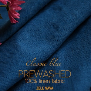 100% Washed Blue Linen Fabric Mediumweight / Luxurious Linen Fabric Collection / Soft Prewashed Linen fabric by the yard for clothing