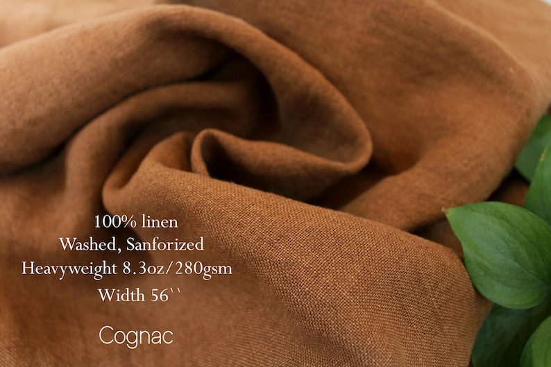 100% Washed Linen Fabric Heavyweight / Luxurious Linen Fabric Collection / Soft Heavyweight Linen fabric by the yard / Thick linen fabric Cognac