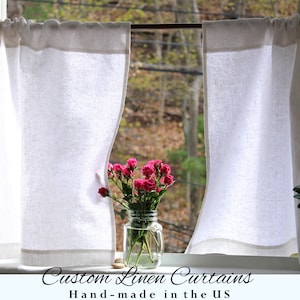 White Linen Cafe Curtains / 100% Prewashed Linen Curtains / Short Linen Curtains / Cafe Curtain Rod Pocket / Custom Curtains / 1 Panel