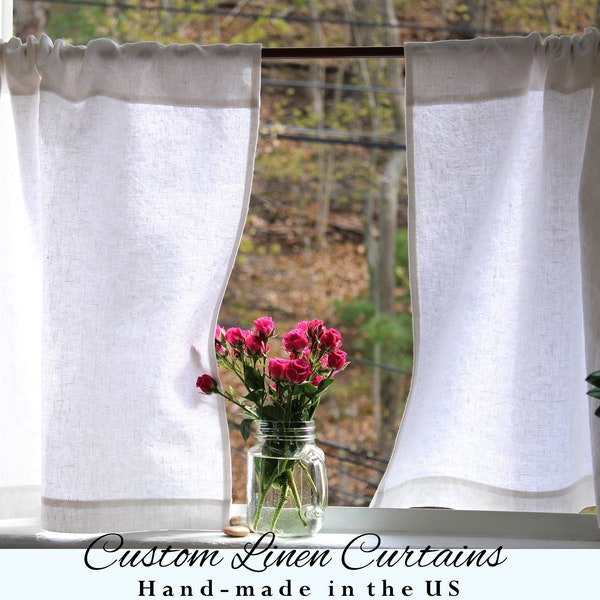 White Linen Cafe Curtains / Kitchen Linen Curtains / Short Linen Curtains / Cafe Curtain Rod Pocket / Custom Curtains / 1 Panel