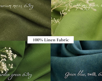 Green Linen Fabric Medium weight / 100% Linen Fabric by the yard for Clothing, Curtains / European Flax / Free USA Shipping