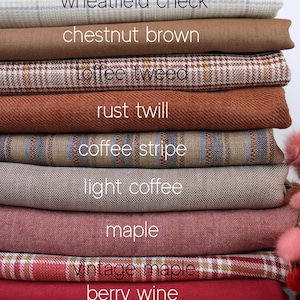 Check Plaid Linen fabric by the yard - Brown Rust Linen fabric - Wine Beige Linen Fabric for Clothing, for Curtains - European Flax Linen