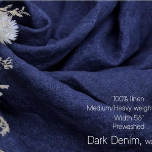 100% Washed Heavy-Medium weight Linen Fabric by the yard for clothing / Soft Heavyweight Linen Fabric for curtains / Premium Linen Fabric Dark Denim w-d