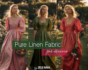 100% Washed Linen Fabric by the Yard - Pure Linen for Dresses- OEKO-TEX Certified, Medium Weight Linen fabric for Clothing, Curtains