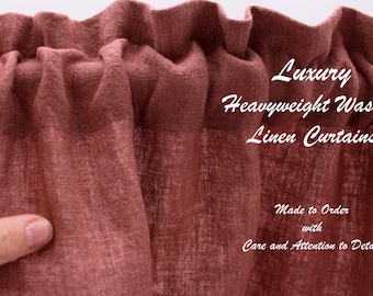 Linen Cafe Curtains / Kitchen Linen Curtains / Cafe Curtain Rod Pocket Ruffles / Custom Curtains / 1 Panel