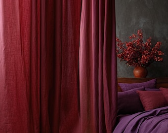 Extra Long Linen Curtains Prewashed - Marsala Linen Window Drape - Custom Linen Curtains - Bedroom Linen Curtains - Rod Pocket