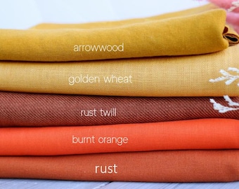 Orange Rust Linen Fabric, European Flax, Sewing Material By The Yard