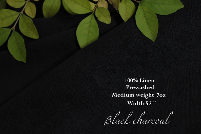 Premium European Flax Certified Linen Fabric / Natural Beige Brown Linen Fabric by the Yard / Fabric for Clothing & Home Decor Black charcoal