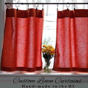 Natural Linen Cafe Curtains – Washed 100% Linen Short Drapes, Custom Size Window Treatment, Farmhouse Kitchen Curtains / 1 Curtain Panel
